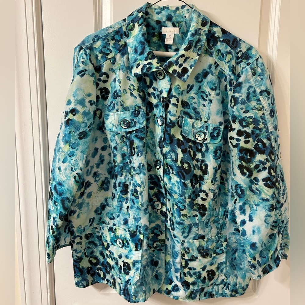 Chico's Blue Leopard Print Blazer